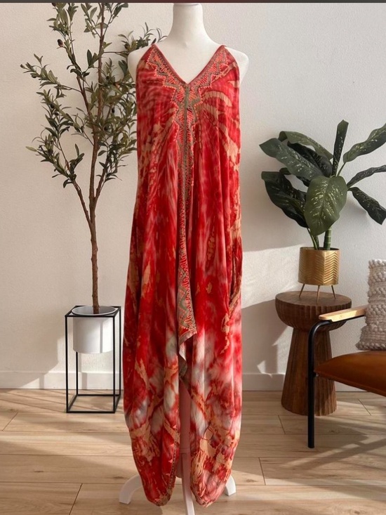Other Dresses & Skirts - Red Tie-Dye V-Neck Maxi Slip Dress
